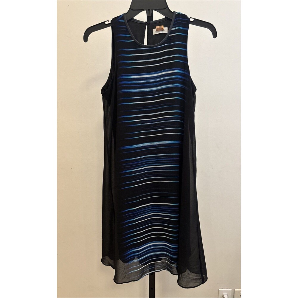 Calvin Klein Swing Dress Sleeveless Shift Black, Blue & White Size 2